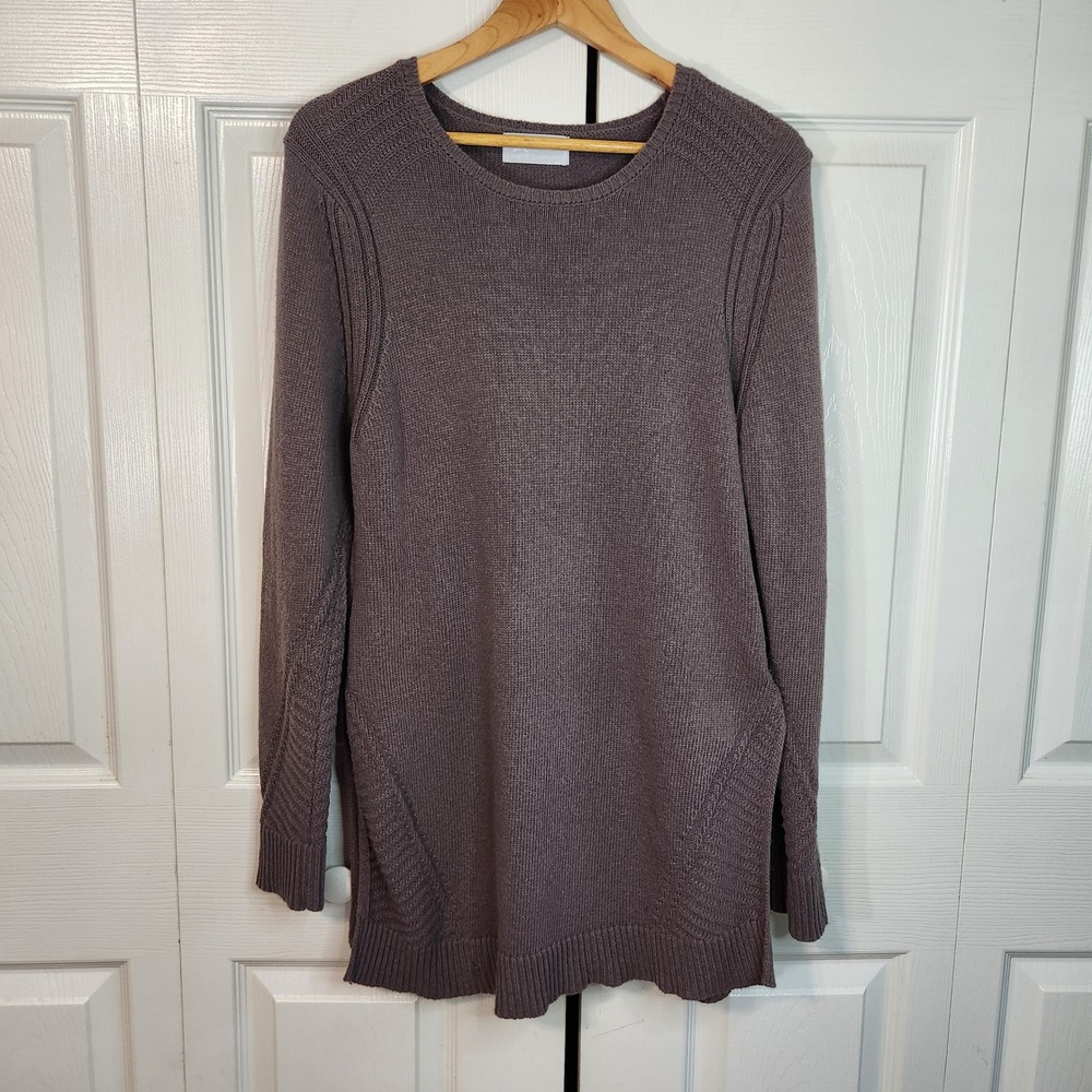 Aspire Womens Gray Cotton Wool Blend Tunic Sweater High Slit Large Neutral Knit